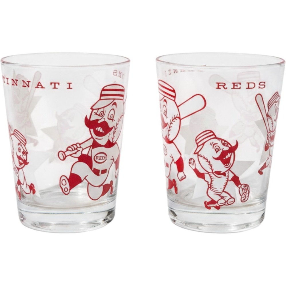 Cincinnati Reds Glass Tumbler Set Mr Redlegs Baseball Vintage 1960s Red White